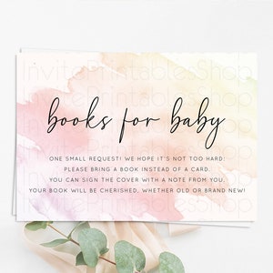 Pink Books For Baby Card Watercolor Book Insert Pastel Pink Baby Shower Book Card Pink Watercolor Splash Guests Book Poem Request D10164