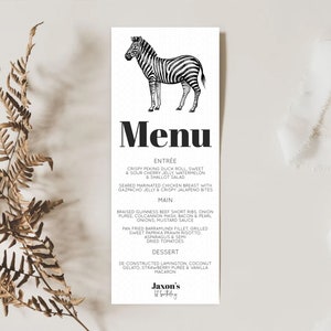 Zebra Menu Zebra Menu Template Zebra Party Table Decor Safari Adventure ...