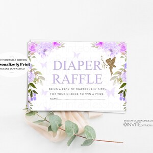 Livres de fées modifiables pour carte de bébé pastel violet floral fleurs de jardin baby shower livre demande au lieu de la carte téléchargement immédiat IP47v3