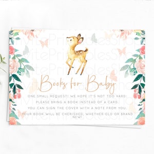 Fawn Books For Baby Card Deer Book Insert Floral Deer Book Card Enchanted Forest Butterfly Pastel Baby Shower Book Poem Request D10753