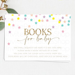 Pastel Star Books For Baby Card Shooting Star Book Insert Twinkle Little Star Book Card Rainbow Confetti Guests Book Poem Request D10601