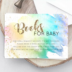 Pastel Books For Baby Card Pastel Rainbow Book Insert Colorful Ombre Watercolor Book Card Confetti Glitter Baby Book Poem Request D10256