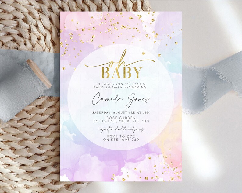 Pastel Baby Shower Invitation Rainbow Baby Shower Invitation | Etsy
