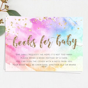 Pastel Books For Baby Card Pastel Rainbow Book Insert Colorful Ombre Watercolor Book Card Confetti Glitter Baby Book Poem Request D10450