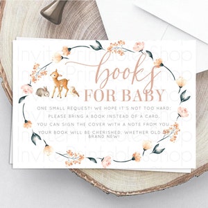 Fawn Books For Baby Card Deer Book Insert Floral Deer Book Card Enchanted Forest Butterfly Pastel Baby Shower Book Poem Request D10241