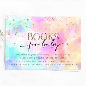 Pastel Books For Baby Card Pastel Rainbow Book Insert Colorful Ombre Watercolor Book Card Confetti Glitter Baby Book Poem Request D10667