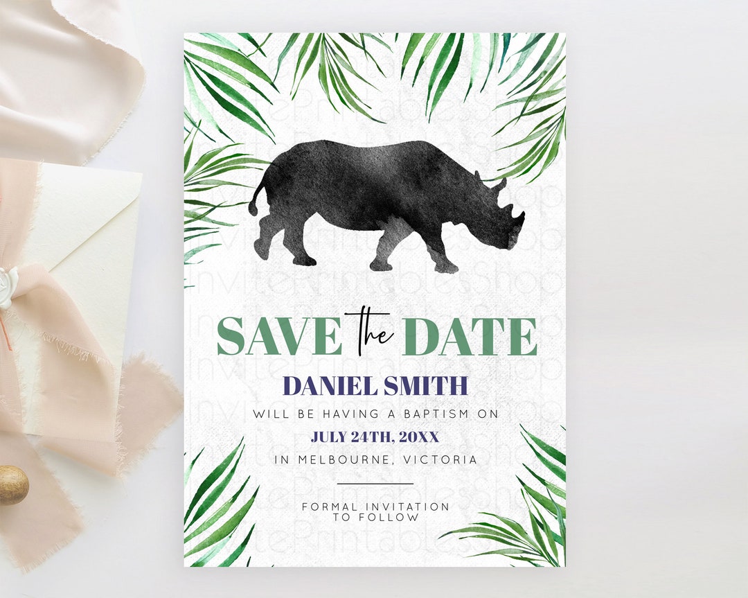 Rhino Save the Date Template Rhino Party Save the Date Safari Adventure Rhino Minimal Theme for