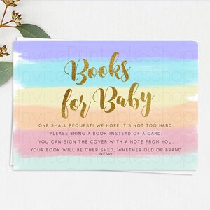 Pastel Books For Baby Card Pastel Rainbow Book Insert Colorful Ombre Watercolor Book Card Confetti Glitter Baby Book Poem Request D10510