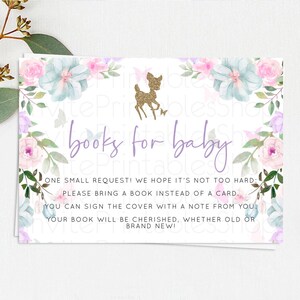 Fawn Books For Baby Card Deer Book Insert Floral Deer Book Card Enchanted Forest Butterfly Pastel Baby Shower Book Poem Request D10476