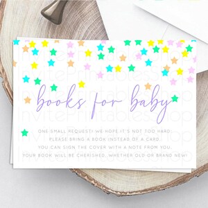 Pastel Star Books For Baby Card Shooting Star Book Insert Twinkle Little Star Book Card Rainbow Confetti Guests Book Poem Request D10394