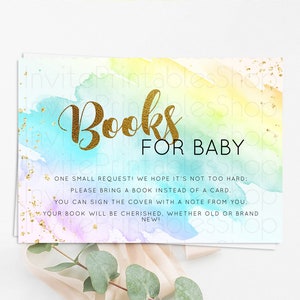 Pastel Books For Baby Card Pastel Rainbow Book Insert Colorful Ombre Watercolor Book Card Confetti Glitter Baby Book Poem Request D11026