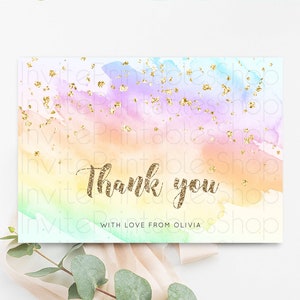 Pastel arco-íris obrigado colorido aquarela cartões de presente respingo ouro glitter cartão aniversário noivado chá de bebê casamento dobrado/cartão postal g602