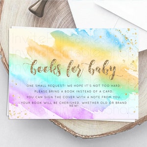 Pastel Books For Baby Card Pastel Rainbow Book Insert Colorful Ombre Watercolor Book Card Confetti Glitter Baby Book Poem Request D10426