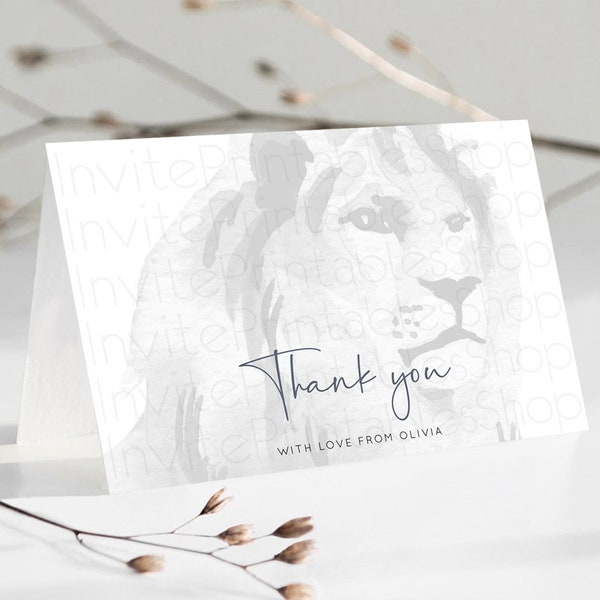 Lion Thank You Lion Thank You Card Lion Party Birthday Thank You Card Safari Lion Cards Dried Palm Fern Lion Teacher Thank You Cards D10299