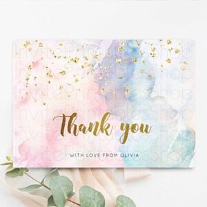 Pastell Regenbogen Danke Bunt Aquarell Geschenkkarten Splash Gold Glitzerkarte Geburtstag Verlobt Baby Shower Hochzeit Gefaltet / Postkarte 276