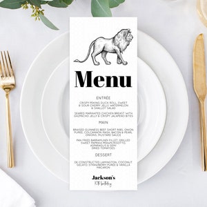 Lion Menu Lion Menu Template Lion Party Table Decor Safari Adventure Lion Menu Dried Palm Fern ...