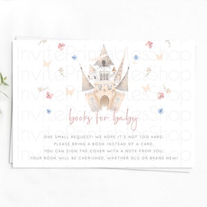 Princess Books For Baby Card Castle Book Card Insert Secret Garden Enchanted Castle Pastel Floral Garden Baby Shower Poem Request D10364