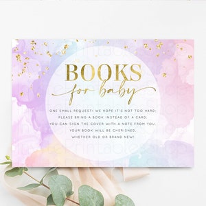 Livres arc-en-ciel pour bébé, carte de livre pastel splash, livres pastel pour baby shower, livres de bébé aquarelle colorés, demande d'encart de livre de poèmes 599v1