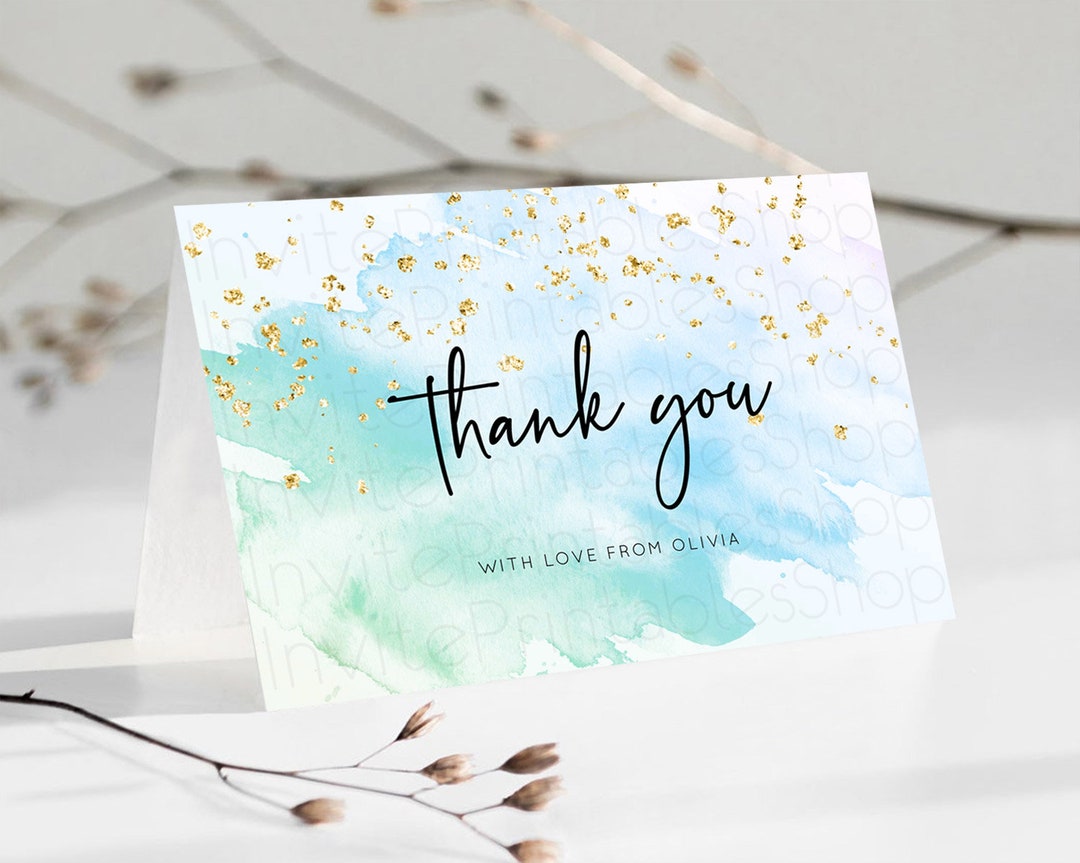 Blue Thank You Blue Watercolor Thank You Card Pastel Blue Card Template ...
