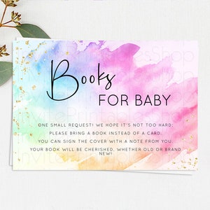 Pastel Books For Baby Card Pastel Rainbow Book Insert Colorful Ombre Watercolor Book Card Confetti Glitter Baby Book Poem Request D10449