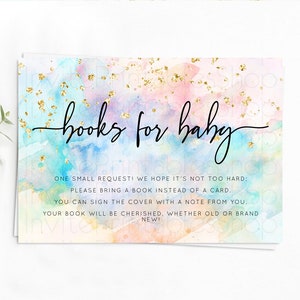 Pastel Books For Baby Card Pastel Rainbow Book Insert Colorful Ombre Watercolor Book Card Confetti Glitter Baby Book Poem Request D10260