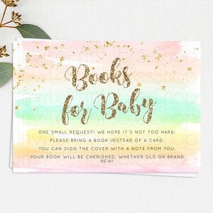 Pastel Books For Baby Card Pastel Rainbow Book Insert Colorful Ombre Watercolor Book Card Confetti Glitter Baby Book Poem Request D10592