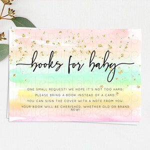 Pastel Books For Baby Card Pastel Rainbow Book Insert Colorful Ombre Watercolor Book Card Confetti Glitter Baby Book Poem Request D10591