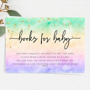 Pastel Books For Baby Card Pastel Rainbow Book Insert Colorful Ombre Watercolor Book Card Confetti Glitter Baby Book Poem Request D10485
