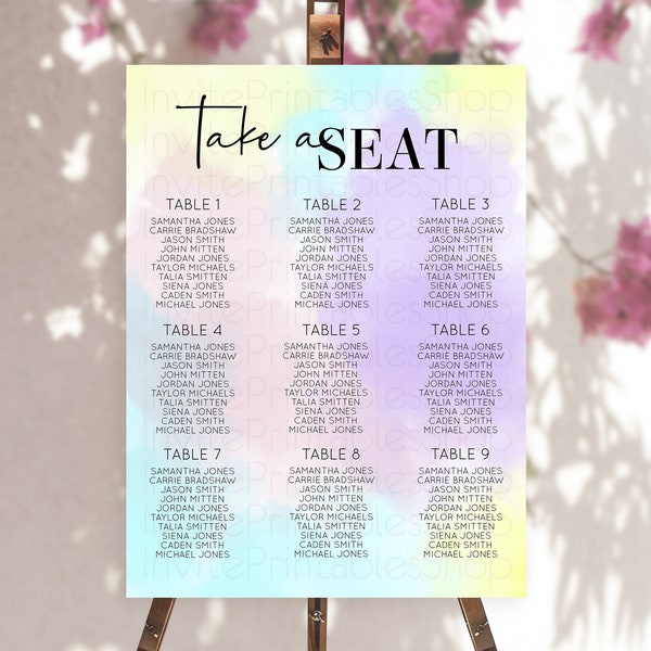 Rainbow Seating Chart Pastel Seating Chart Colorful Pastel Watercolor Seating Sign Ombre Pastel Décor Pastel Take A Seat Sign D10617