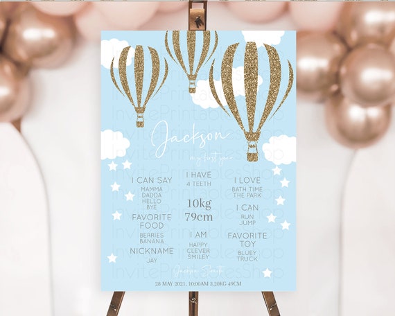 Hot Air Balloon First Birthday Milestone Poster Hot Air Balloon