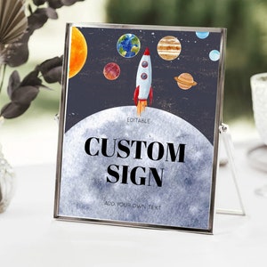 Space Table Sign Decor Galaxy Space Adventure Party First Trip Around the Sun Planets Solar System 1st Birthday Baptism Baby Shower  D10430