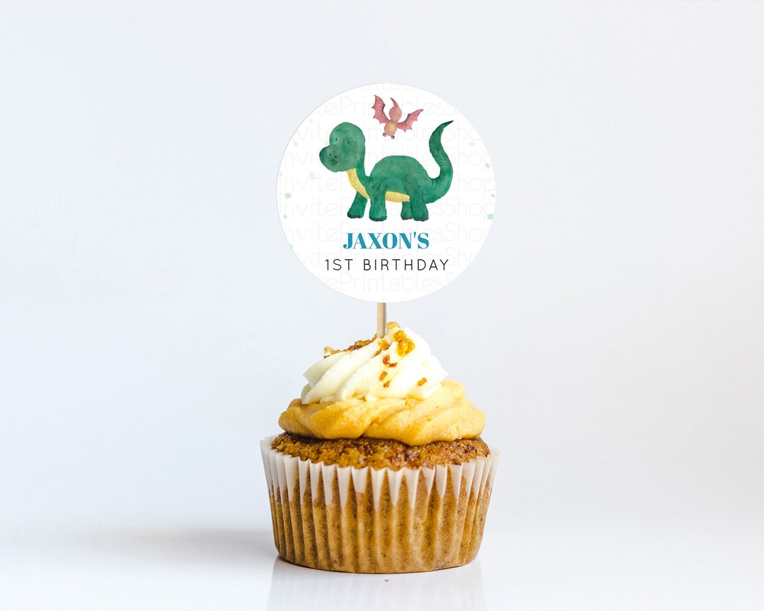 Dinosaur Cupcake Toppers Dinosaur Volcano Cupcake Toppers Watercolor ...