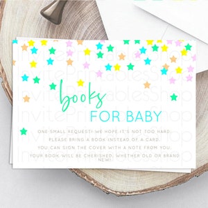Pastel Star Books For Baby Card Shooting Star Book Insert Twinkle Little Star Book Card Rainbow Confetti Guests Book Poem Request D10397