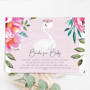 Swan Books For Baby Card Swan Princess Ballet Book Insert Enchanted Swan Lake Book Card Secret Garden Floral Book Poem Request D10757