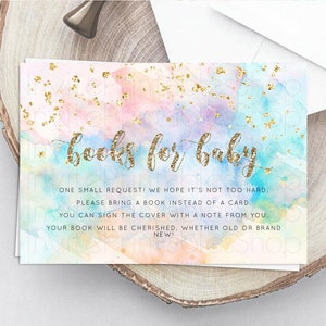Pastel Books For Baby Card Pastel Rainbow Book Insert Colorful Ombre Watercolor Book Card Confetti Glitter Baby Book Poem Request D10261