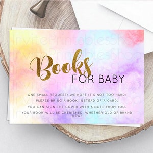 Pastel Books For Baby Card Pastel Rainbow Book Insert Colorful Ombre Watercolor Book Card Confetti Glitter Baby Book Poem Request D10435