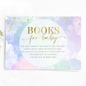 Pastel Books For Baby Card Pastel Rainbow Book Insert Colorful Ombre Watercolor Book Card Confetti Glitter Baby Book Poem Request D10624