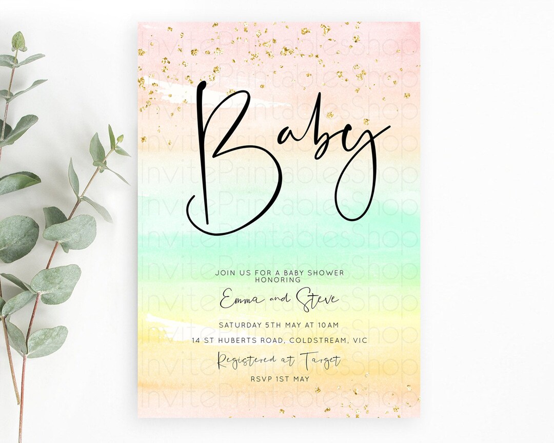 Pastel Baby Shower Invitation Rainbow Baby Shower Invitation Colorful ...