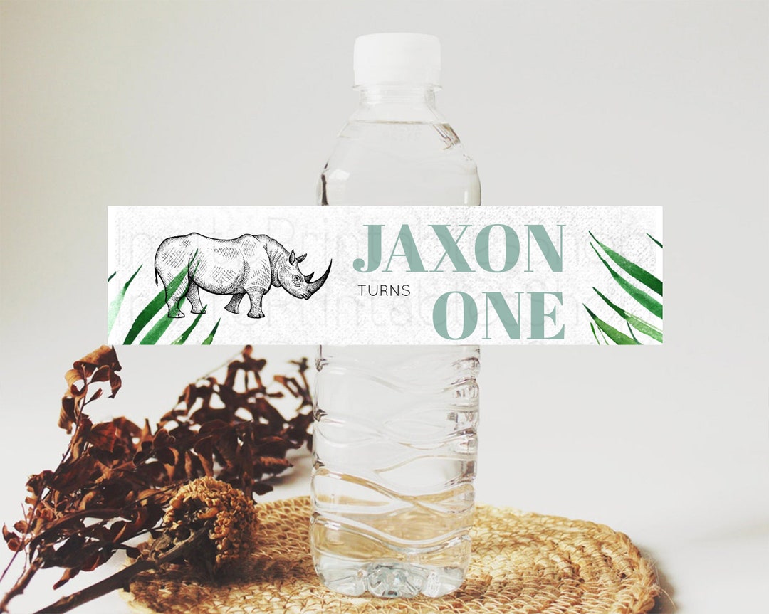 Rhino Water Label Template Rhino Party Decor Water Label Safari Adventure Rhino Minimal Theme