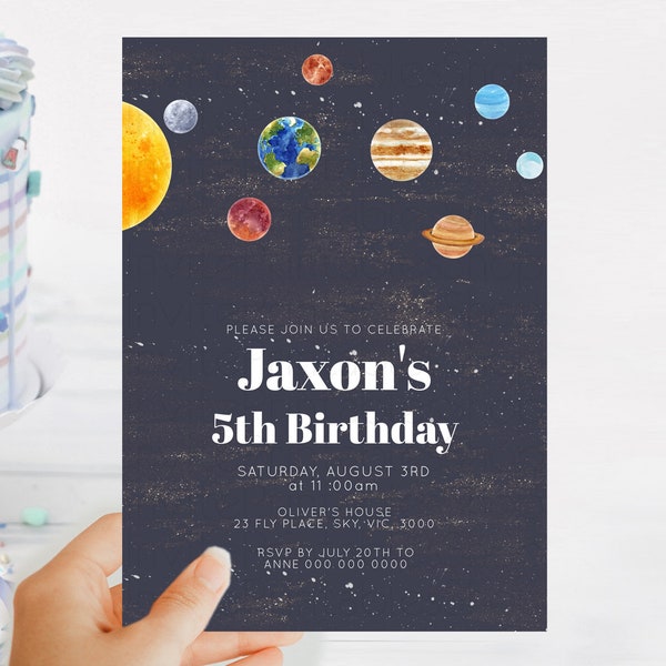 Space Birthday Invitation Space 1st Birthday Invites First Trip Around the Sun Invite Sky Stars Planets Milkyway Solar System Invite D10144