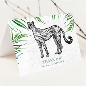 Carte de remerciement guépard palmier tropical fougère sauvage un safari jungle zoo fête carte pliable tente carte postale plate détail insertion carte anniversaire 287