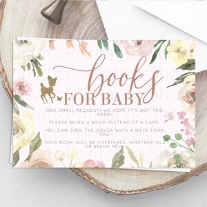 Fawn Books For Baby Card Deer Book Insert Floral Deer Book Card Enchanted Forest Butterfly Pastel Baby Shower Book Poem Request D10193