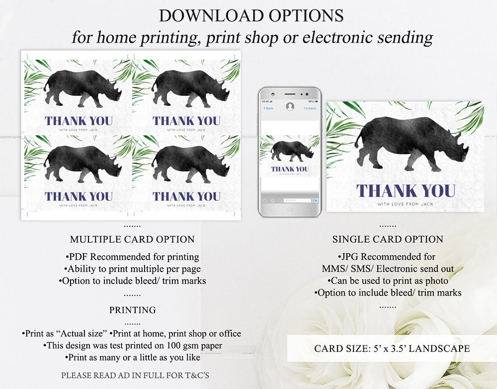 Printable Thank You Card Rhino