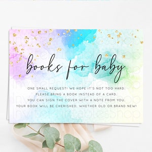 Pastel Books For Baby Card Pastel Rainbow Book Insert Colorful Ombre Watercolor Book Card Confetti Glitter Baby Book Poem Request D10771