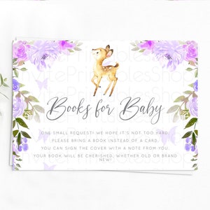 Fawn Books For Baby Card Deer Book Insert Floral Deer Book Card Enchanted Forest Butterfly Pastel Baby Shower Book Poem Request D10916