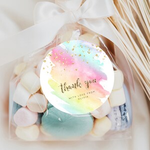 Rainbow Gift Tag Watercolor Favor Tags Pastel Ombre Candy Gift Tag Colorful Splash Thank You Tags Glitter Sprinkle Bonbonniere Tags G518