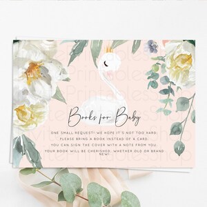 Swan Books For Baby Card Swan Princess Ballet Book Insert Enchanted Swan Lake Book Card Secret Garden Floral Book Poem Request D10755