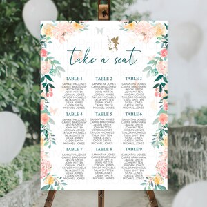 Fairy Seating Chart Pastel Fairy Seating Chart Fairy Tea Party Fairy Garden Seating Sign Enchanted Garden Floral Butterfly Décor D10239
