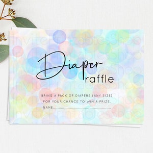 Pastel Diaper Raffle Card Bubble Bath Baby Shower Diapers Insert Rainbow Diaper Ticket Pastel Bubbles Colorful Confetti Raffle Game D10445