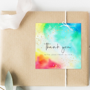 Rainbow Gift Tag Watercolor Favor Tags Pastel Ombre Candy Gift Tag Colorful Splash Thank You Tags Glitter Sprinkle Tie Dye Bonbonniere 511